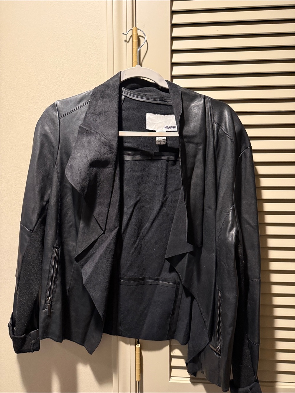 Bar III Black Draped Leather Jacket